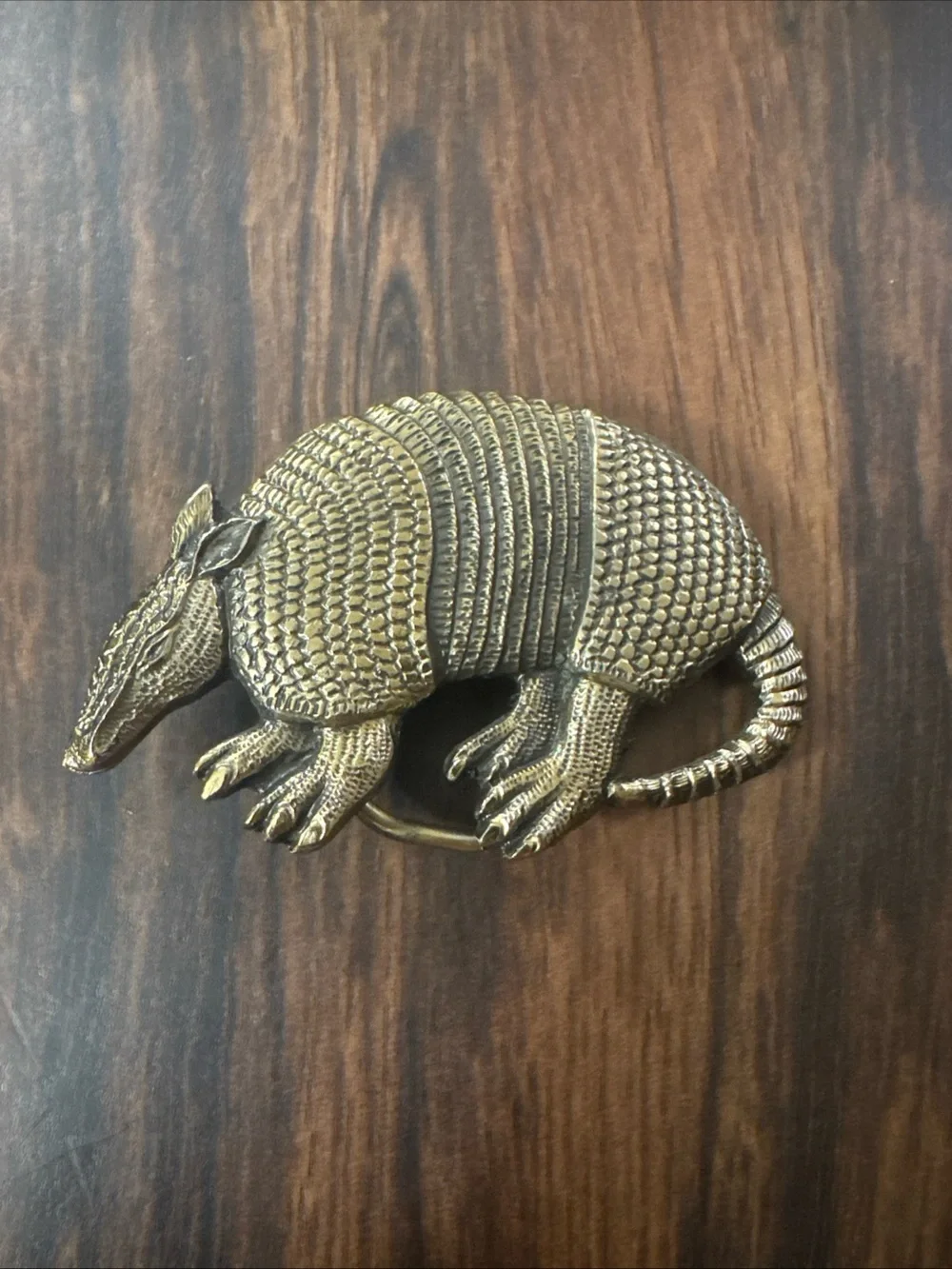 Vintage Brass Armadillo belt buckle USA 1981 3”
